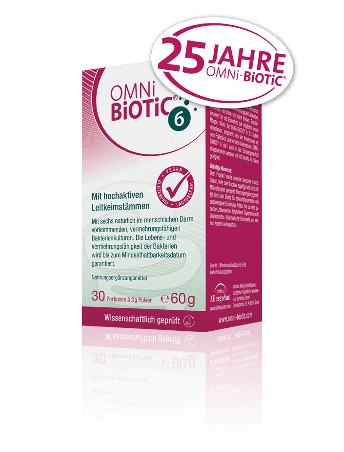 OMNi-BiOTiC® 6 Der Kraftstoff für mehr Darm-Elan - für die ganze Familie mit hochaktiven Leitkeimstämmen. Wir feiern 25 Jahre!