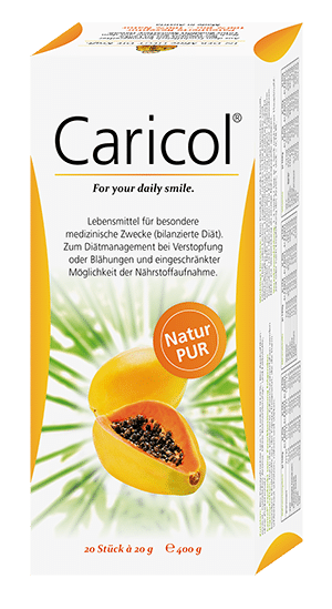 Caricol® ist ein reines Naturprodukt aus baumgereiften Papayafrüchten. Das patentierte Herstellungsverfahren von Caricol® vervielfacht die verdauungsfördernden Eigenschaften der Papaya. So entsteht ein natürliches Konzentrat zur Regulierung und Aktivierung der Verdauung.