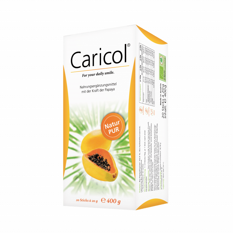 Caricol® ist ein reines Naturprodukt aus baumgereiften Papayafrüchten. Das patentierte Herstellungsverfahren von Caricol® vervielfacht die verdauungsfördernden Eigenschaften der Papaya. So entsteht ein natürliches Konzentrat zur Regulierung und Aktivierung der Verdauung.