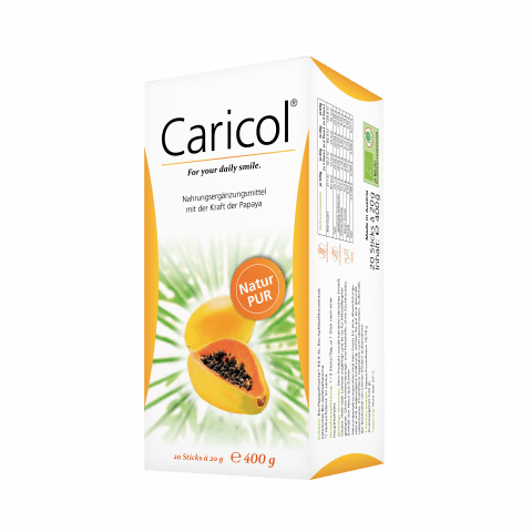 Caricol® ist ein reines Naturprodukt aus baumgereiften Papayafrüchten. Das patentierte Herstellungsverfahren von Caricol® vervielfacht die verdauungsfördernden Eigenschaften der Papaya. So entsteht ein natürliches Konzentrat zur Regulierung und Aktivierung der Verdauung.