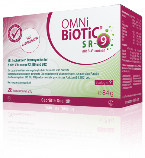 OMNi-BiOTiC® SR-9 mit B-Vitaminen enthält dieselbe spezielle Kombination aus 9 Bakterienstämmen wie OMNi-BiOTiC® SR-9, deren Einsatz in zahlreichen klinischen Studien erfolgt ist.